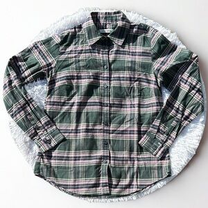 Orvis Green and Pink Plaid 100% Cotton Long Sleeve Button Down Shirt Size XS